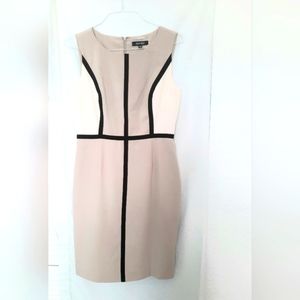 Ellen Tracy Beige Colorblock w/Black Piping Stretch Sheath Dress Lining Size 10